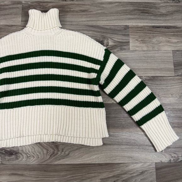 Madewell Wide Rib Turtleneck Sweater Striped Green and White Size Extra Small - Picture 4 of 12